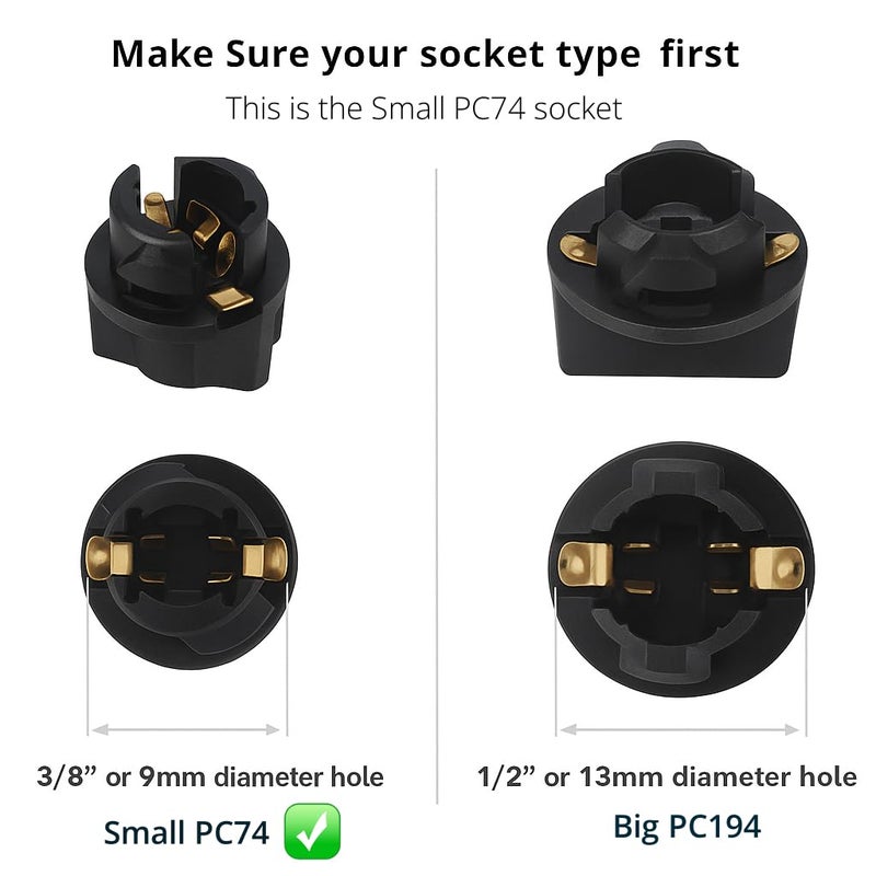 WLJH 10pcs T5 Twist Lock Socket 74 73 37 2721 Wedge Base 3/8" 9 mm Socket Dashboard Instrument Panel Cluster Plug Lamp Dash Light Bulbs Socket 12V - Image 3